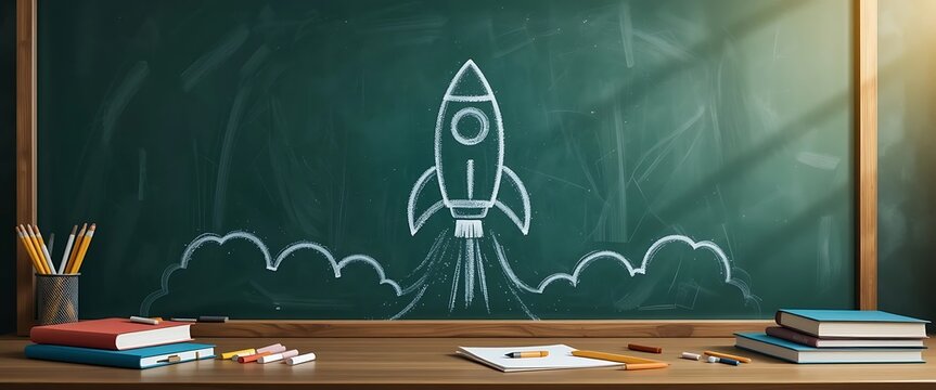 Chalkboard Rocket Launch Education Success Concept