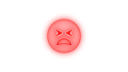 Face tired icon red color glowing neon on transparent background