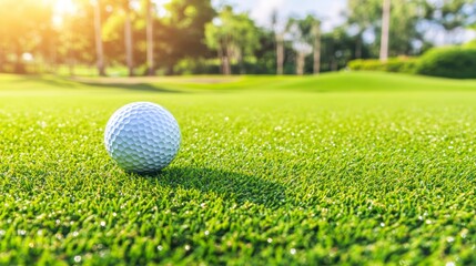 Obraz premium A golf ball is sitting on the grass. The grass is green and the ball is white