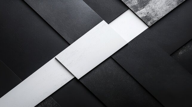 Sophisticated abstract background in black, white, and light gray silver featuring clean geometric patterns with sharp line stripes and angular facets. A smooth gradient and subtle.