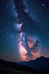 Fototapeta premium The panoramic image of the Milky Way features a vast array of twinkling stars and swirling clouds of gas and dust, milky way, milkyway night sky