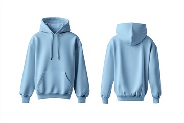 Light blue hoodie mockup, front and back view