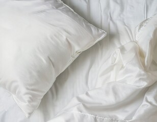 Luxurious white silk bedding with pillow and sheets