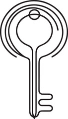 Key continuous line art drawing black vector