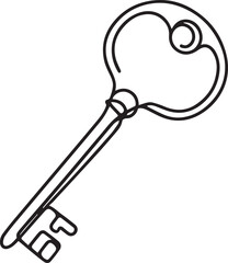 Key continuous line art drawing black vector