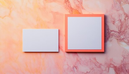 Two blank cards on marbled surface, showcasing mockup design