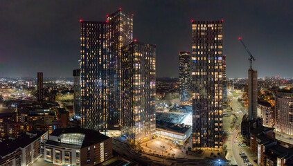 Panoramic View of Manchester City Skyline at Night Featuring Deansgate Square © jmh-photography
