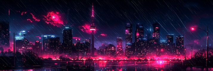 Fototapeta premium Neon city rain