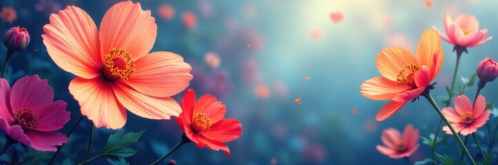 abstract art background with blooming flowers, nature, landscape
