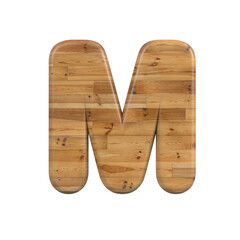 Wood letter M - Upper-case 3d pine font isolated on white background. This alphabet is perfect for creative illustrations related but not limited to Decoration, nature, wood...