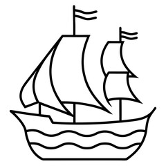 Pirate Ship Line Art Drawing