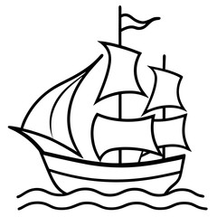 Pirate Ship Line Art Drawing