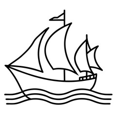 Pirate Ship Line Art Drawing