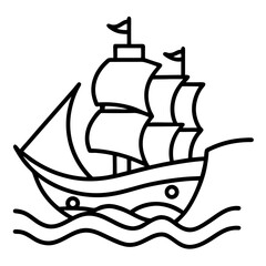 Pirate Ship Line Art Drawing