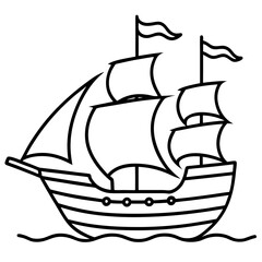 Pirate Ship Line Art Drawing