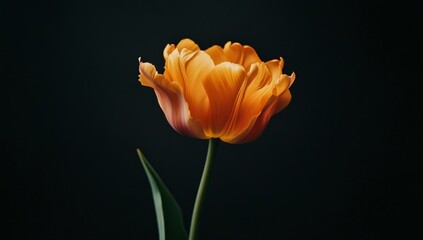 Orange Tulip Close-up on Dark Background