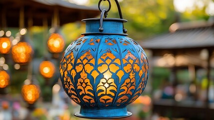 Intricate Teal Lantern with Warm Light