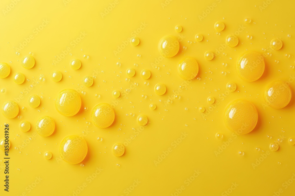 Poster bright yellow surface covered with droplets of water creating a fresh and vibrant texture during day