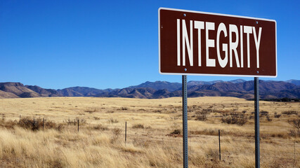 Integrity word on road sign