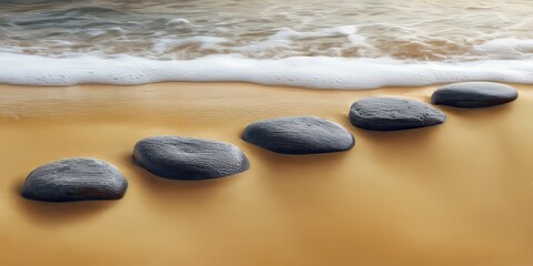 Stepping stones leading into ocean waves on sandy beach