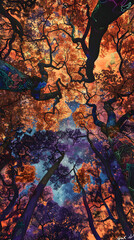 Naklejka premium Vibrant Colors of the WJ Tree Variety Under an Entrancing Sunlit Sky