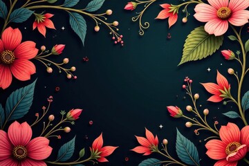 Obraz premium Dark charcoal floral pattern with intricate botanical designs and swirling shapes , botanical, flower