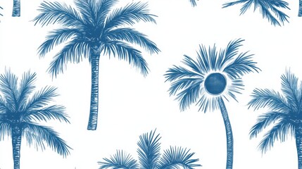 Obraz premium Blue Palm Tree Seamless Pattern Tropical Summer Design.
