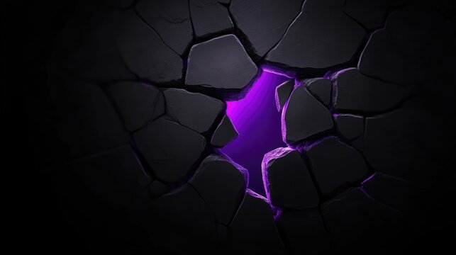 Dark cracked wall with glowing purple hole