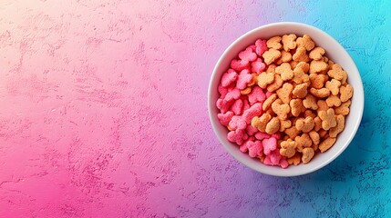 Engaging bowl of dog food set against a playful pastel gradient background for attractive marketing imagery