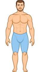 Fototapeta premium Male figure, athletic build, light blue shorts, studio shot, possible use in fashion design or fitness