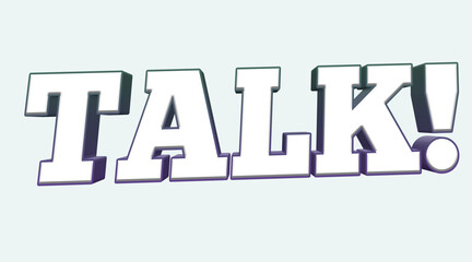 TALK! Text Graphic, Bold White Letters on Light, Isolated Vector with Purple Shadow
