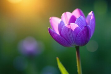 Fototapeta premium Delicate, layered violet petals unfurl from a purple flower head in early morning dew, natural light, botanical
