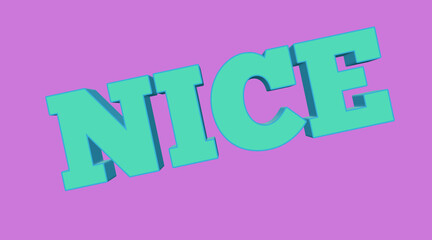 Angled 3D NICE Text: Bold Teal Letters on Purple Background for Modern Design