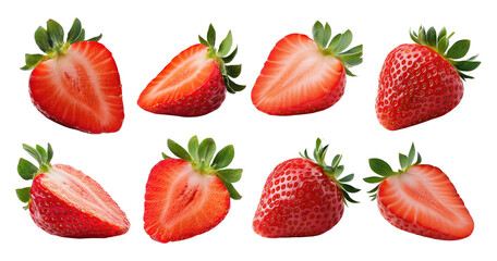 Fresh and Juicy Strawberries Displayed on a White Background, PNG bundle collection, Isolated on Transparent Background