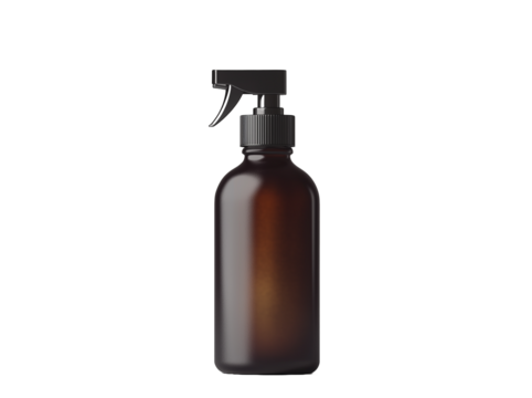 Amber Glass Bottle with Black Sprayer Mockup Product Packaging Design Isolated on transparent