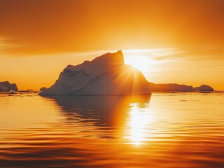 Arctic Sunset: Icebergs at Golden Hour.