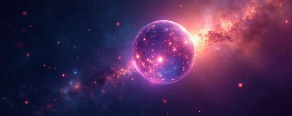 Obraz premium Ethereal orb suspended in dark cosmic expanse, galaxy, planetary atmosphere