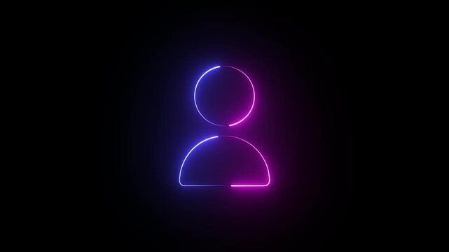 neon user icon animation on black background, 
