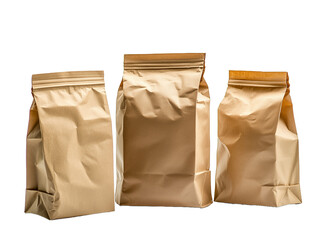 Three Brown Paper Bags on Black Different Sizes Packaging Isolated on transparent
