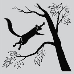 a bush baby leaping from one branch to another silhouette vector design art and illustration