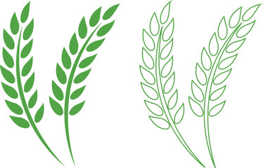 Naklejka premium Wheats ears icon set and wheat design elements flat line vector collection isolated on transparent background. Harvest wheat grain, growth rice stalk and whole bread grains or field cereal nutritious.