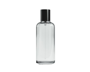 Naklejka premium Clear Glass Perfume Bottle with Black Lid and Sprayer for Fragrance and Cosmetic Product Presentation Isolated on transparent