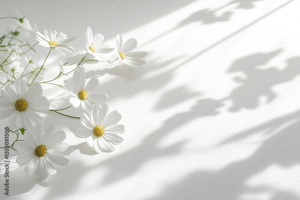 Aufkleber delicate white daisies casting gentle shadows on a bright surface in a serene indoor setting during 