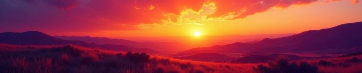 Fototapeta premium Geometric Pattern Overlay on Sunset Landscape, geometric patterns, bold colors