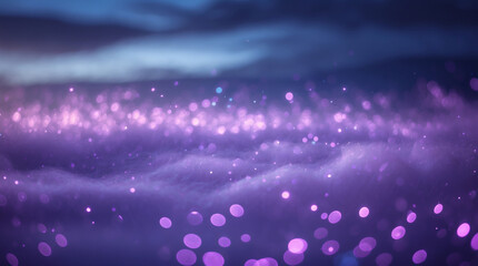 A celestial dreamscape of floating lights and wispy clouds, bathed in hues of ethereal purple and dreamy blue. A magical realm unfolds.