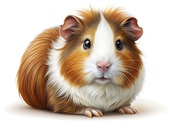 Guinea Pig's Adorable Gaze: A captivating portrait of a guinea pig, showcasing its fluffy, tri-color coat and endearing expression, capturing the essence of this beloved pet's charm and appeal.