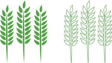 Wheats ears icon set and wheat design elements flat line vector collection isolated on transparent background. Harvest wheat grain, growth rice stalk and whole bread grains or field cereal nutritious.