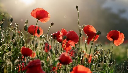 Obraz premium poppy flower in the garden in the raining day