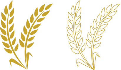 Wheats ears icon set and wheat design elements flat line vector collection isolated on transparent background. Harvest wheat grain, growth rice stalk and whole bread grains or field cereal nutritious.