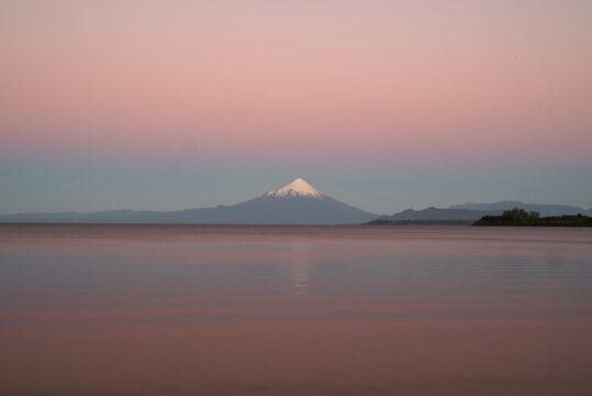 Scenic View of Osorno Volcano and Llanquihue Lake at Golden Hour